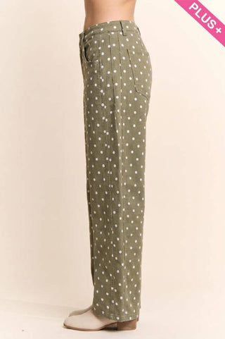 Plus - High-Waist Polka Dot Barrel Pants: Burgundy / 1X-2X-3X(3-2-1) - The Edit LLC