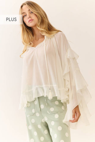 Plus Polka Dot high-rise Wide Leg pants: Sage Ecru / Plus Size / 1XL - The Edit LLC