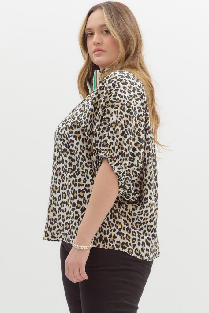 Plus Size: Leopard & Green Blouse - The Edit LLC