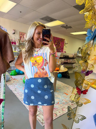Polka Dot Denim Mini Skirt - The Edit LLC