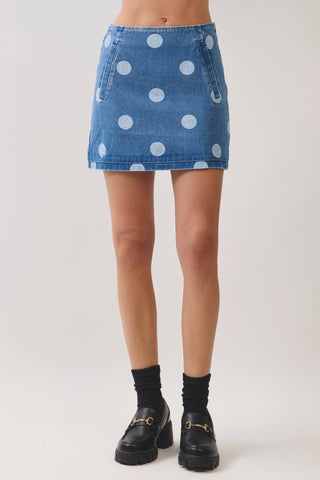 Polka Dot Denim Mini Skirt - The Edit LLC