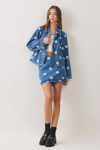 Polka Dot Denim Mini Skirt - The Edit LLC
