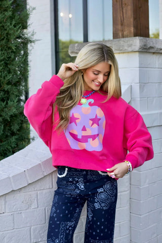 POLKA DOT JACK-O-LANTERN CROP SWEATSHIRT - The Edit LLC