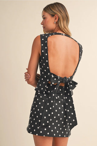 Polka Dot Open Back And Mini Skirt Set - Black/Cream - The Edit LLC