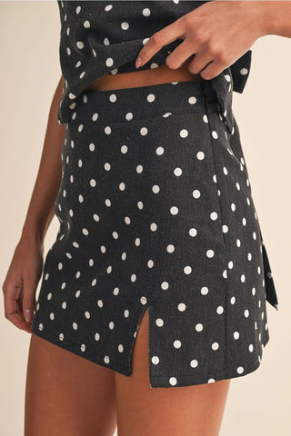 Polka Dot Open Back And Mini Skirt Set - Black/Cream - The Edit LLC