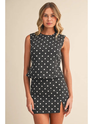 Polka Dot Open Back And Mini Skirt Set - Black/Cream - The Edit LLC