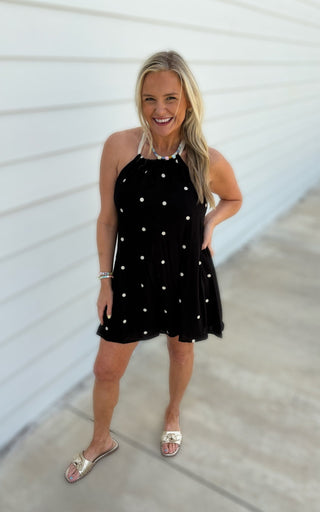 POLKADOT CONTRAST TIE BACK HALTER ROMPER - The Edit LLC
