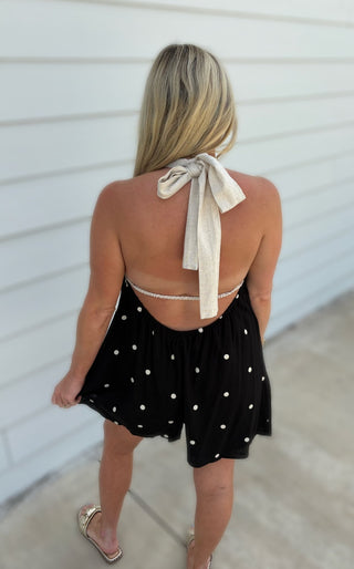 POLKADOT CONTRAST TIE BACK HALTER ROMPER - The Edit LLC