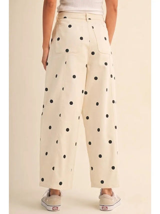 PolkaDot Stretch Barrel Pants - Cream/Black - The Edit LLC
