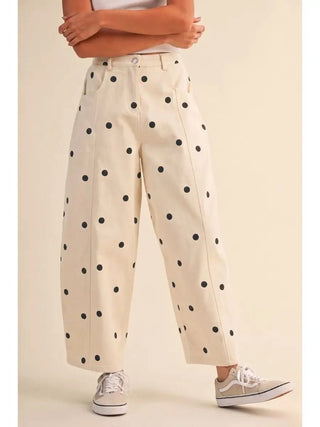 PolkaDot Stretch Barrel Pants - Cream/Black - The Edit LLC