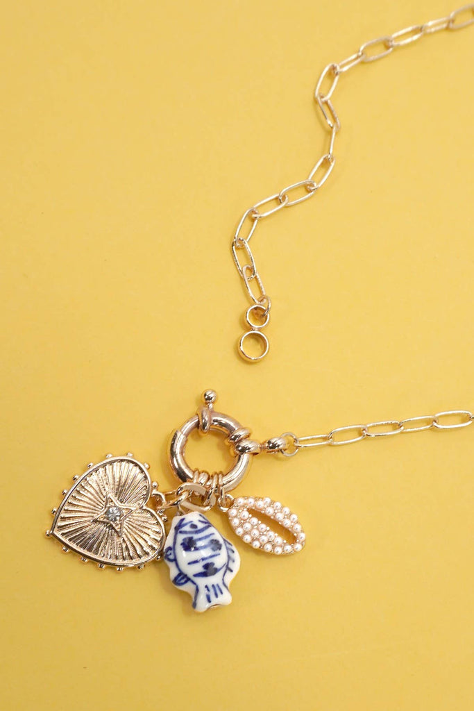 PORCELAIN TOILE FISH PUKA MULTI CHARM NECKLACE - The Edit LLC