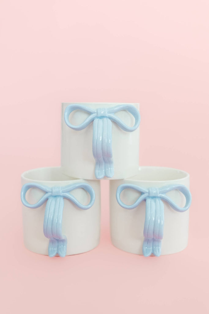 Powder Blue Bow Ceramic Coffee Tea Mug with Ribbon Handle: Blue - The Edit LLC