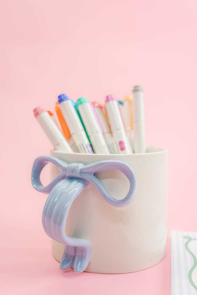 Powder Blue Bow Ceramic Coffee Tea Mug with Ribbon Handle: Blue - The Edit LLC