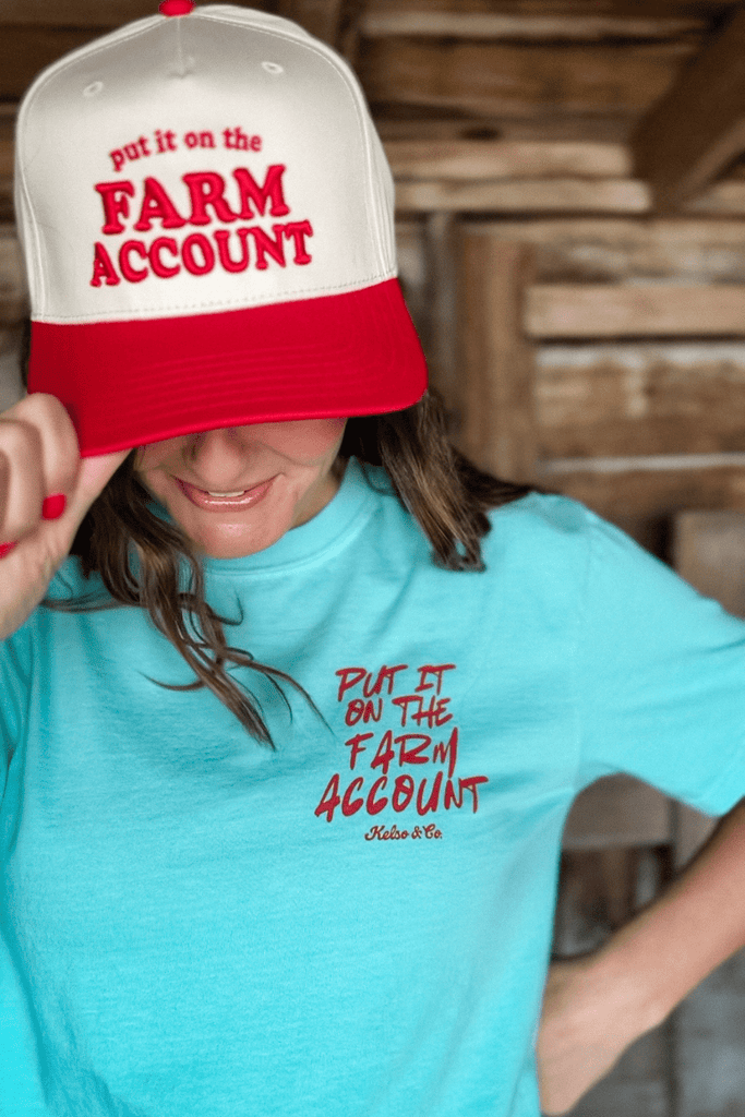 PREORDER Put It On The Farm Account Trucker Hat in Red/Natural - The Edit LLC