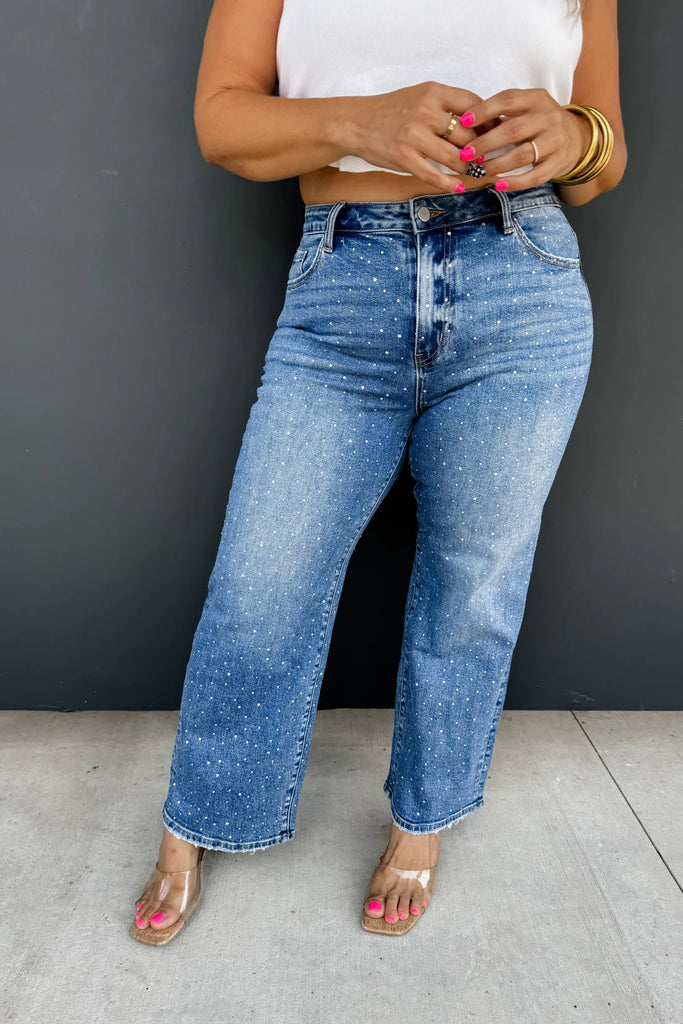 PREORDER - RHINESTONE COWGIRL MID RISE JEAN - The Edit LLC