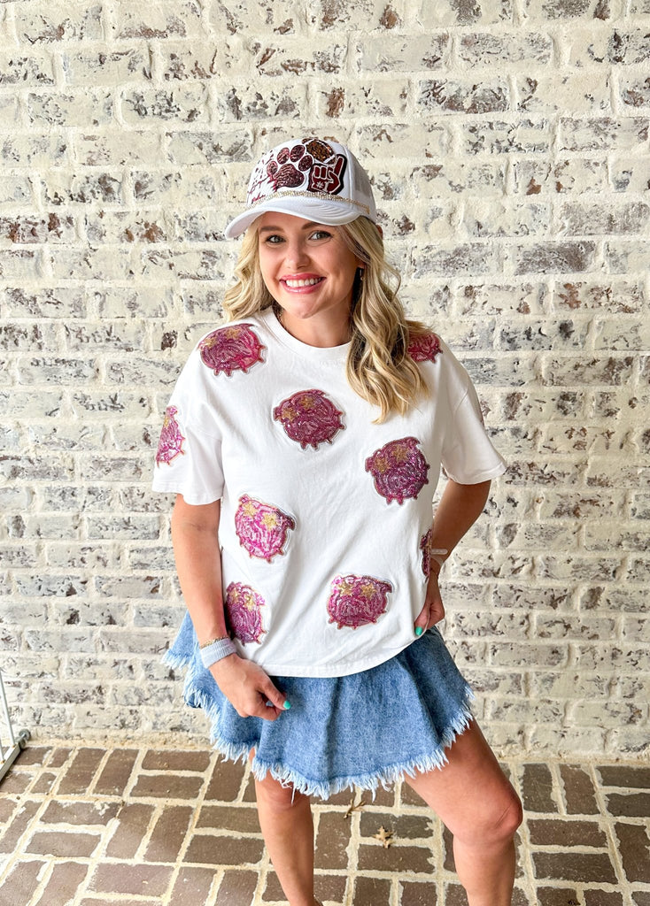 Preppy Sequin BULLDOG Spirit Tee - The Edit LLC