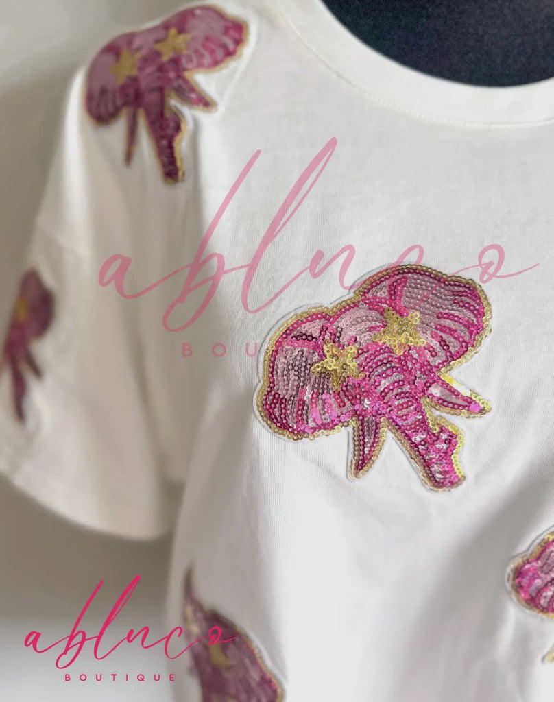 Preppy Sequin ELEPHANT Spirit Tee - The Edit LLC