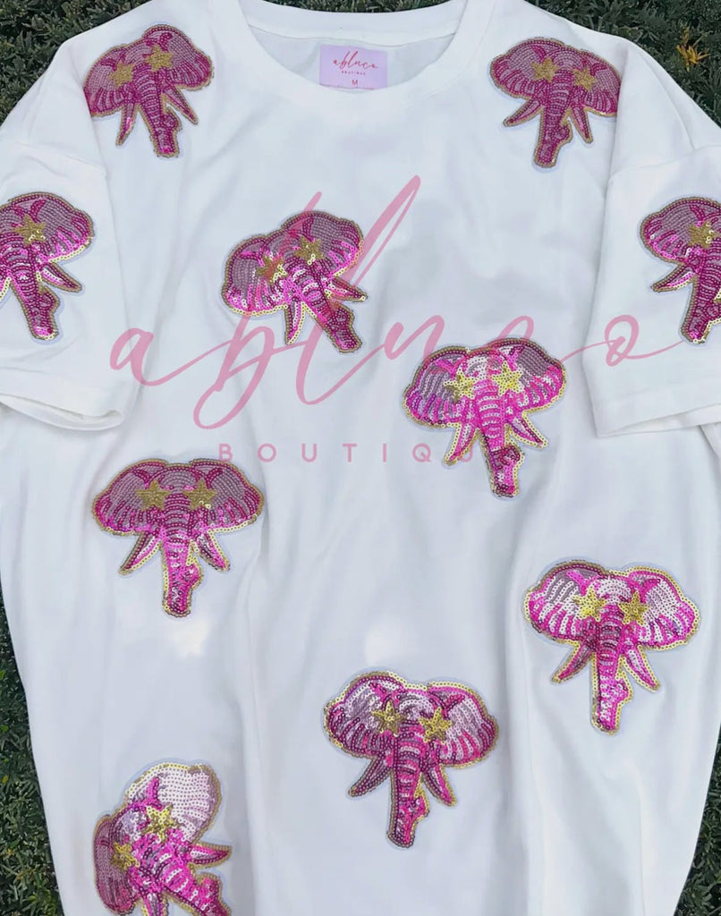 Preppy Sequin ELEPHANT Spirit Tee - The Edit LLC