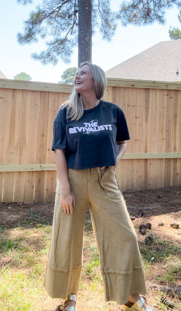 Pretzel - Karissa Mineral Washed Terry Wide Leg Palazzo Pants - The Edit LLC