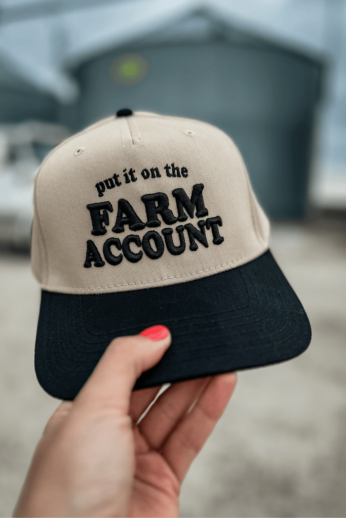 Put It On The Farm Account Trucker Hat in Black/Tan - The Edit LLC