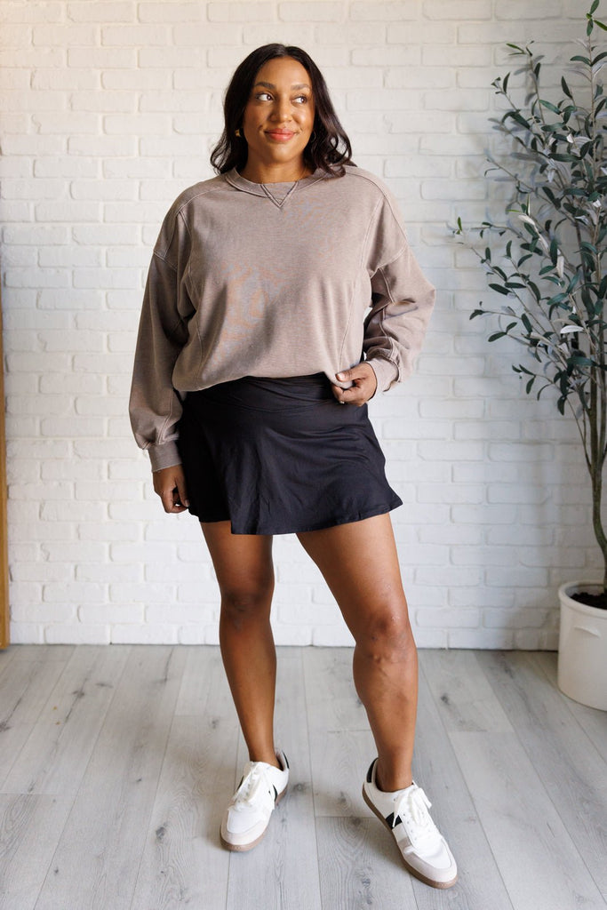 Quick Fix Mineral Wash Crew Neck Pullover in Mocha - The Edit LLC