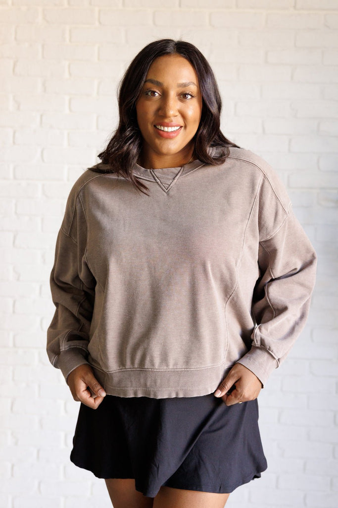 Quick Fix Mineral Wash Crew Neck Pullover in Mocha - The Edit LLC