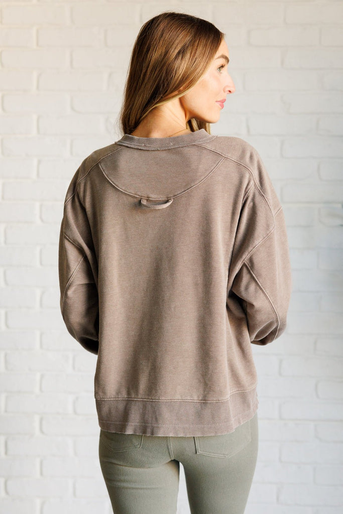 Quick Fix Mineral Wash Crew Neck Pullover in Mocha - The Edit LLC