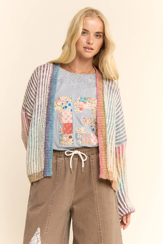 Rainbow Ombre Ribbed Knit Open Cardigan: Rainbow / S/M - The Edit LLC