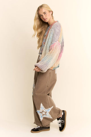 Rainbow Ombre Ribbed Knit Open Cardigan: Rainbow / S/M - The Edit LLC