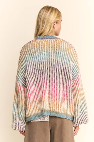 Rainbow Ombre Ribbed Knit Open Cardigan: Rainbow / S/M - The Edit LLC