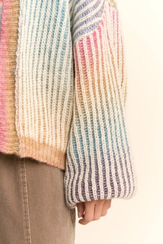 Rainbow Ombre Ribbed Knit Open Cardigan: Rainbow / S/M - The Edit LLC
