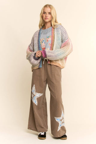 Rainbow Ombre Ribbed Knit Open Cardigan: Rainbow / S/M - The Edit LLC