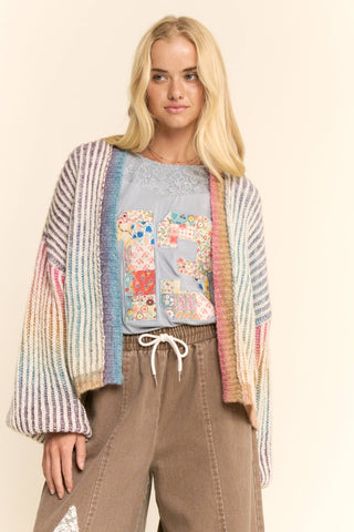 Rainbow Ombre Ribbed Knit Open Cardigan: Rainbow / S/M - The Edit LLC