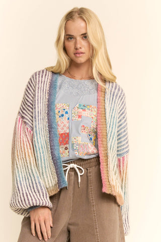 Rainbow Ombre Ribbed Knit Open Cardigan: Rainbow / S/M - The Edit LLC
