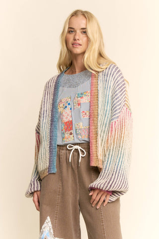 Rainbow Ombre Ribbed Knit Open Cardigan: Rainbow / S/M - The Edit LLC