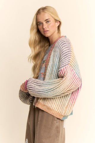 Rainbow Ombre Ribbed Knit Open Cardigan: Rainbow / S/M - The Edit LLC