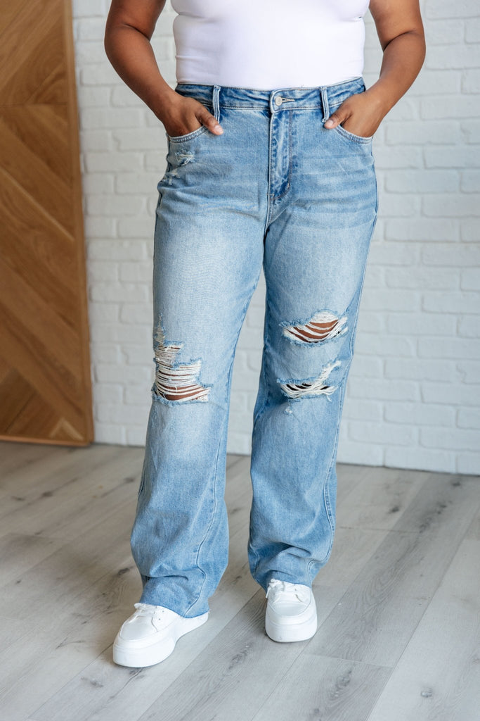 Ramona High Rise Rigid Magic Destroyed Straight Jeans - The Edit LLC