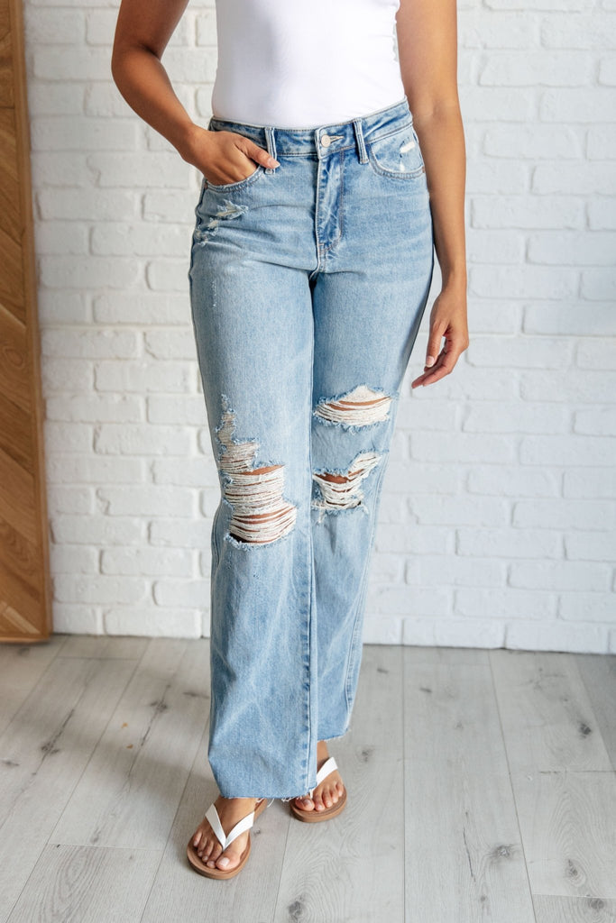 Ramona High Rise Rigid Magic Destroyed Straight Jeans - The Edit LLC