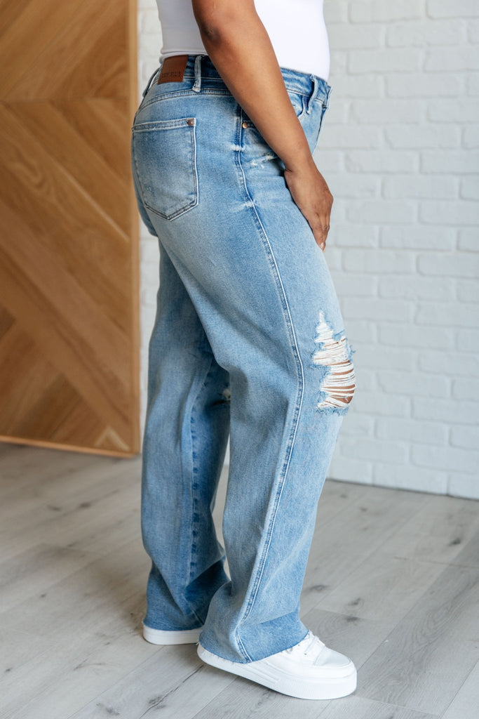 Ramona High Rise Rigid Magic Destroyed Straight Jeans - The Edit LLC