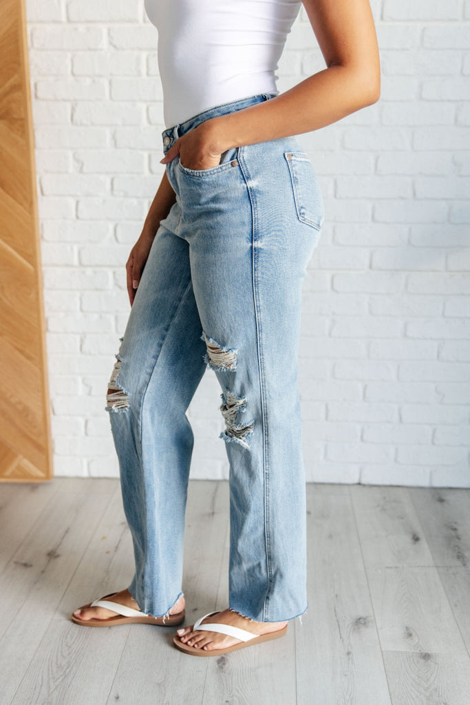 Ramona High Rise Rigid Magic Destroyed Straight Jeans - The Edit LLC