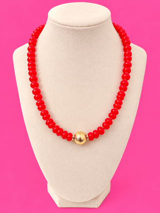 Red Gameday Beaded Necklace with Gold Bead - The Edit LLC