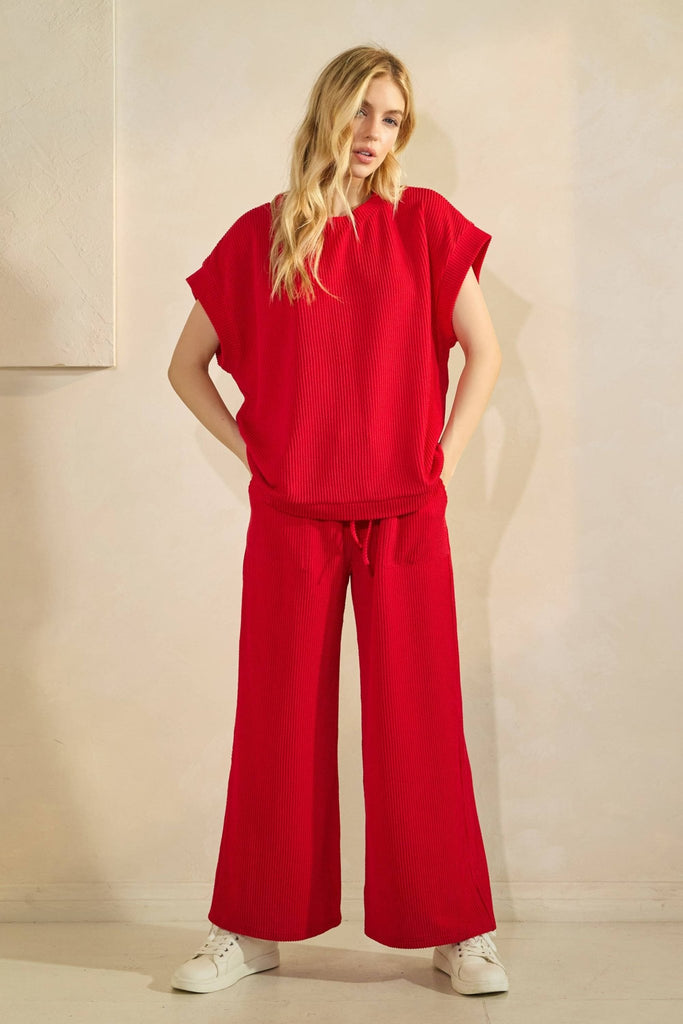 Red Striped Rib Knit Lounge Set - The Edit LLC