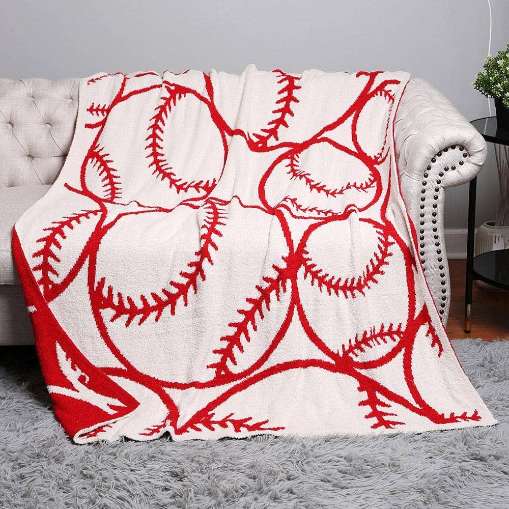 Reversible Baseball Softball Patterned Throw Blanket: S4320 - BASEBALL - The Edit LLC