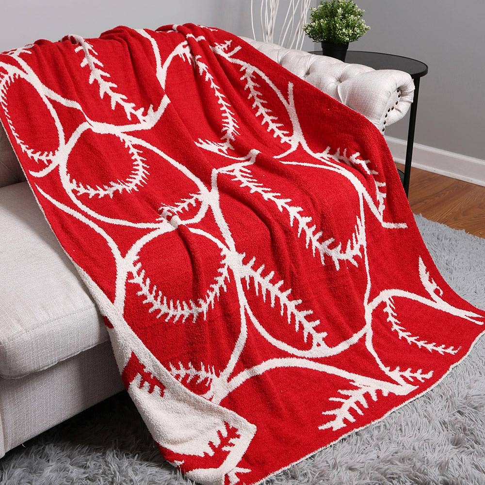 Reversible Baseball Softball Patterned Throw Blanket: S4320 - BASEBALL - The Edit LLC