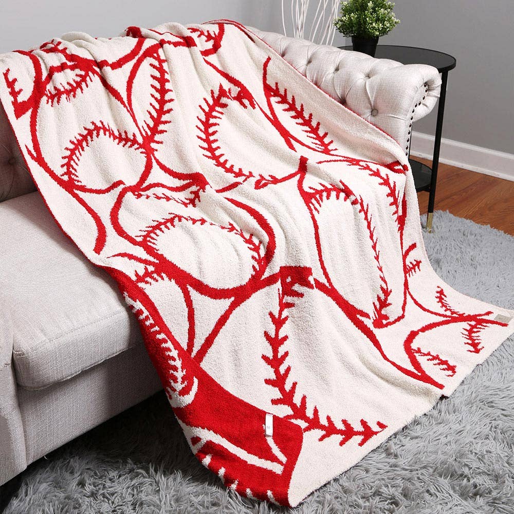 Reversible Baseball Softball Patterned Throw Blanket: S4320 - BASEBALL - The Edit LLC