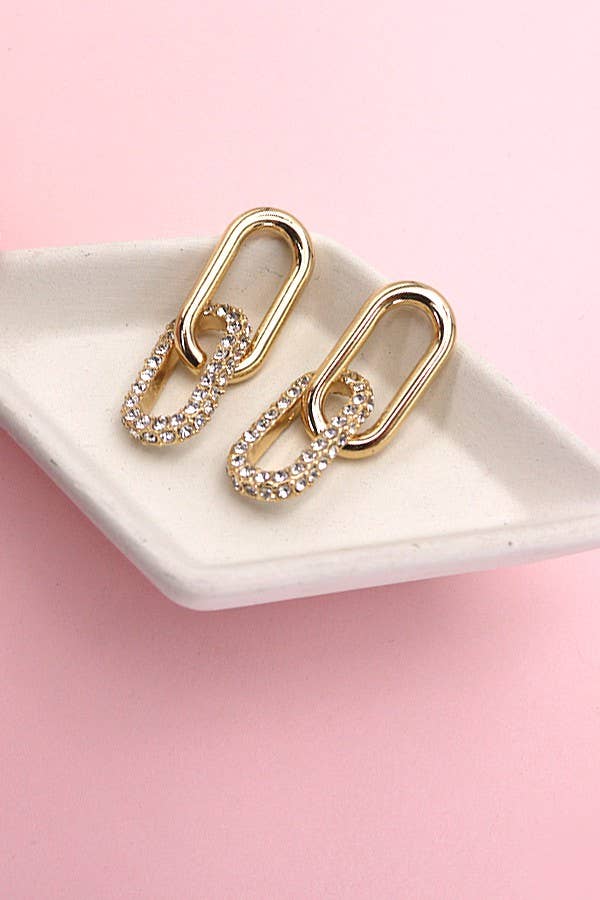 RHINESTONE DOUBLE LINK EARRINGS | 31E03954: Gold - The Edit LLC