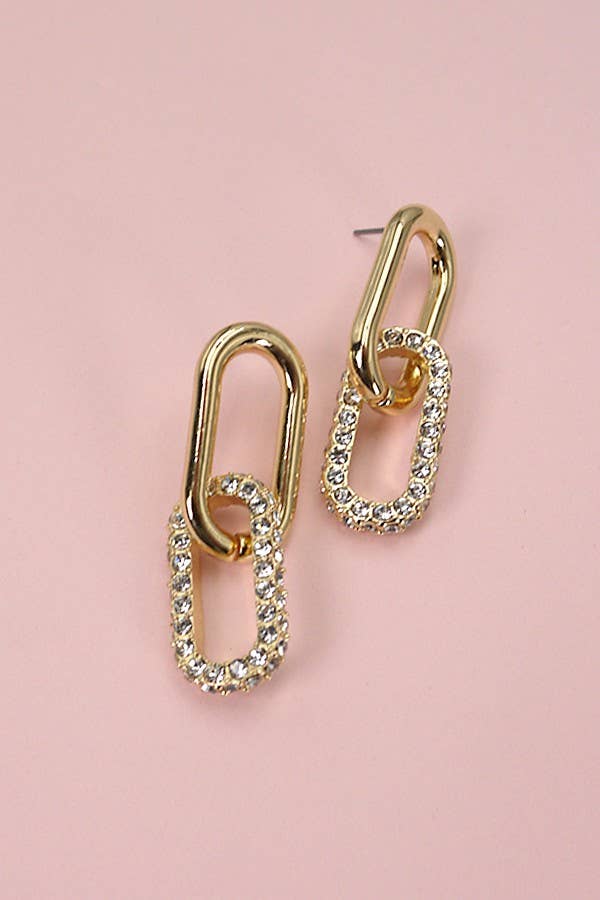 RHINESTONE DOUBLE LINK EARRINGS | 31E03954: Gold - The Edit LLC