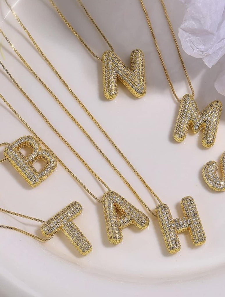 Rhinestone Initial Necklace - The Edit LLC