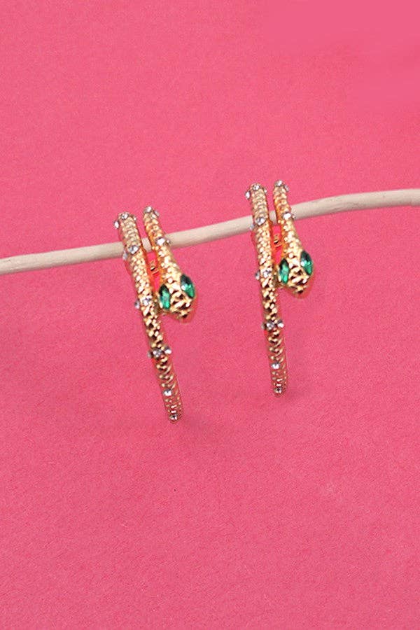 RHINESTONE SNAKE HOOP EARRINGS | 31E03142: GOLD - The Edit LLC