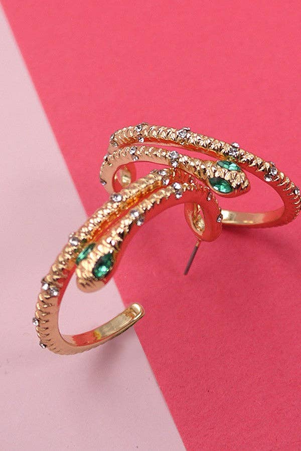 RHINESTONE SNAKE HOOP EARRINGS | 31E03142: GOLD - The Edit LLC